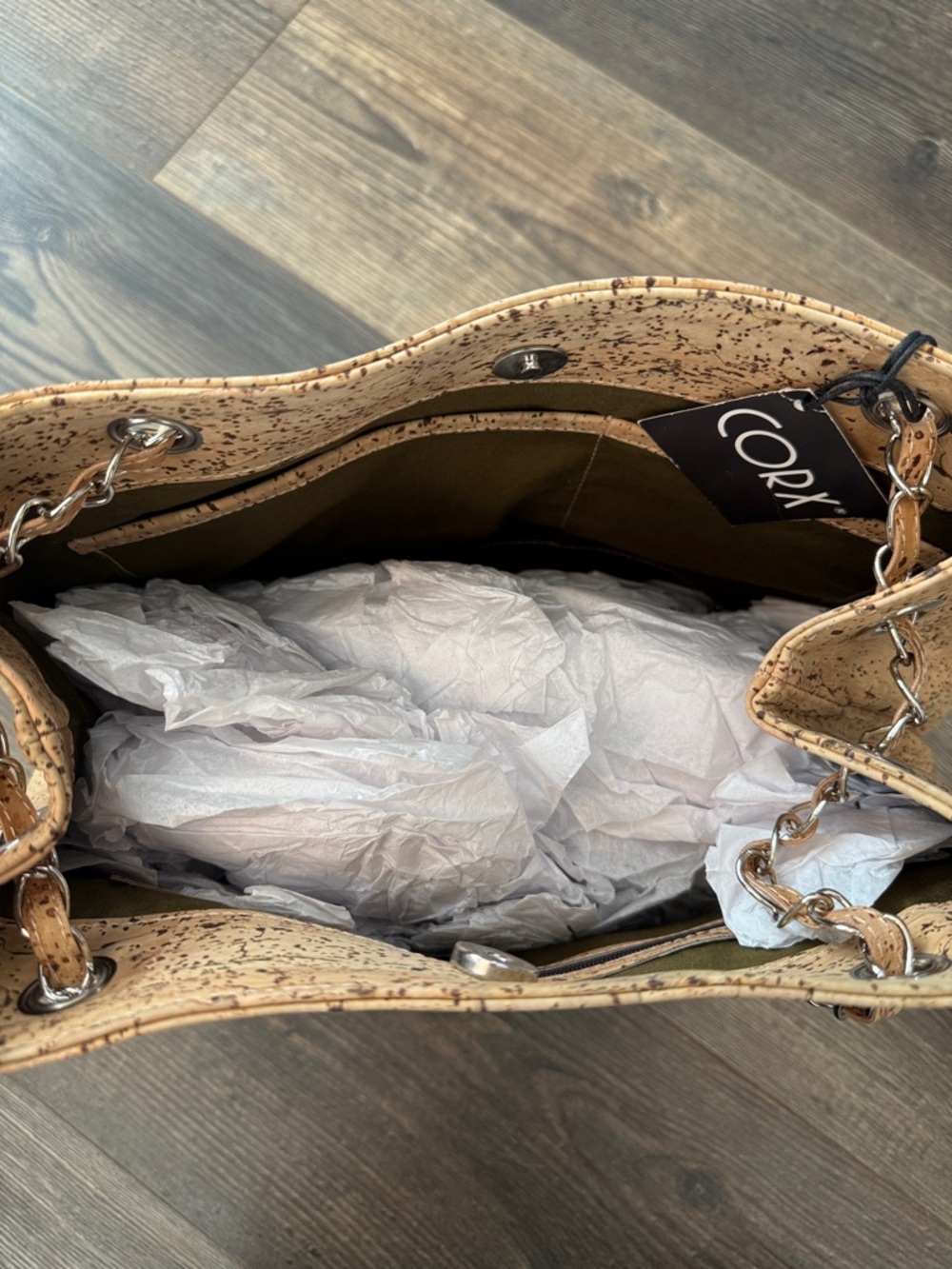 NWT CORX Midnight in Lisbon Rustic Cork Bag with Chain-Strap - Picture 5 of 13